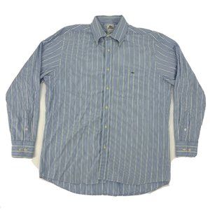 Lacoste Shirt Men's 42 L Light Blue White Stripes Long Sleeve Button Down Preppy